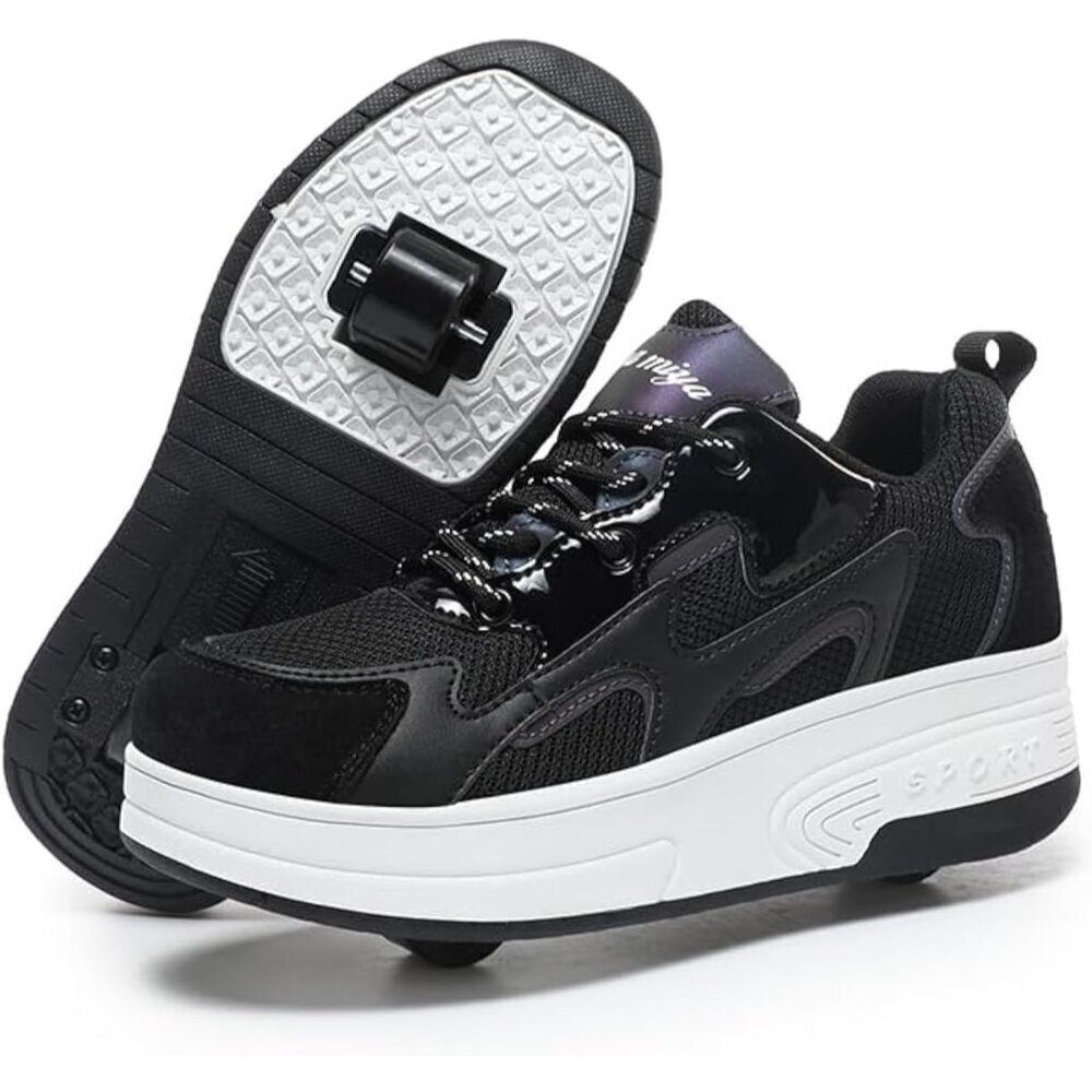 Kids Mesh Black Recharge Able Wheels Sneakers Fashion Roller Wheeled Skate Shoes